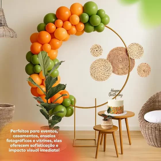 Arco Redondo de Ferro 1,50m Ajustável Suporte para Painel, Flores e Decoração de Festas e Eventos