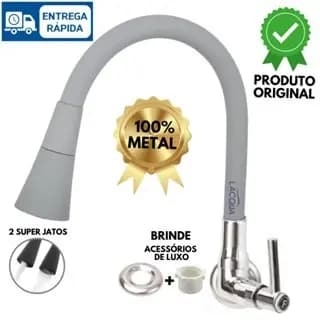 Torneira de Cozinha Gourmet Cone Cinza Parede Luxo 100% Metal