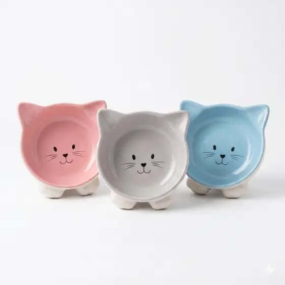 Potinho de Cerâmica Comedouro Premium para Gatos - Formato Gatinho (Design Ergonômico)