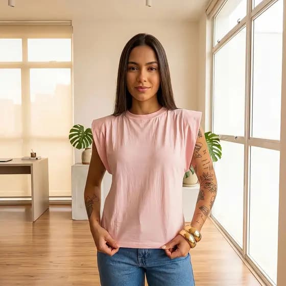 Blusa Muscle Tee Feminina Gola Redonda Roupas Femininas T-shirt Básica Elegante