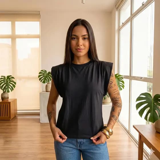 Blusa Feminina Muscle Tee Básica Gola Redonda Camiseta Estilosa Confortável