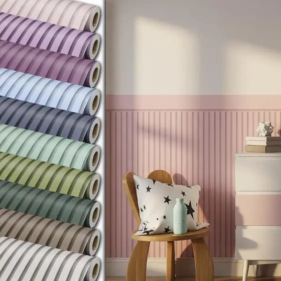 Papel De Parede Adesivo Ripado Com Faixa Para Meia Parede Quarto Infantil Decoração Espátula