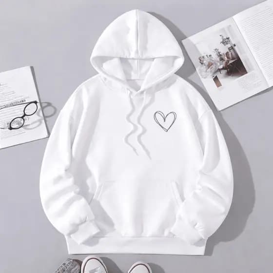 Moletom Blusa de frio Feminino Coração Inverno Agasalho Casaco Abrigo Canguru com Capuz e Bolso Oferta