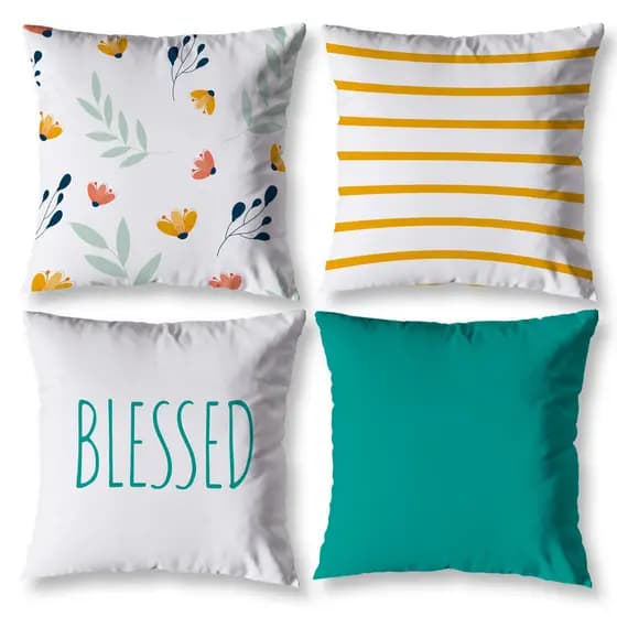 Kit 4 Almofadas Cheias Modernas Sala Quarto 40cm x 40cm Decorativas Estampadas Digital Coloridas