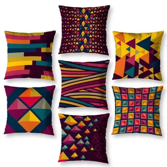 Kit 7 Almofadas Cheias 40cm x 40cm Sala Capas Decorativas Estampadas Digital com Refil Cheio