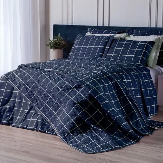 Colcha Cobre Leito Estampado Casal Padrão 3 Peças 150 Fios Matelado Algodão Porta Travesseiro