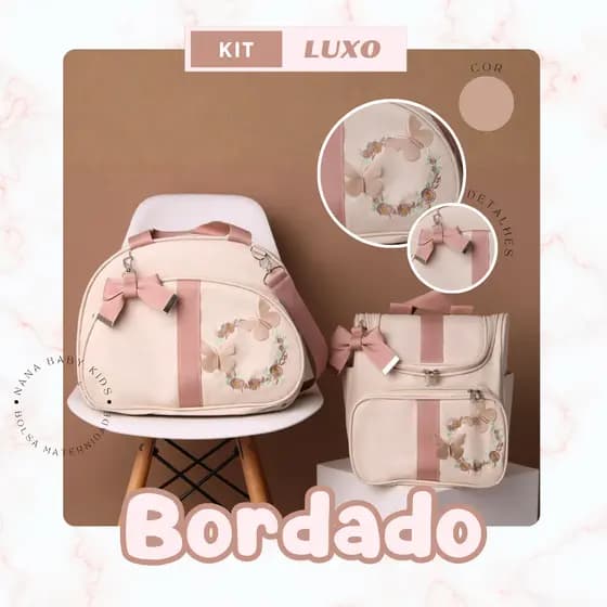 Bolsa Maternidade Menino e Menina Kit 2 Peças Luxo Mala e Mochila BORBOLETA 3D SAFARI TERMICA