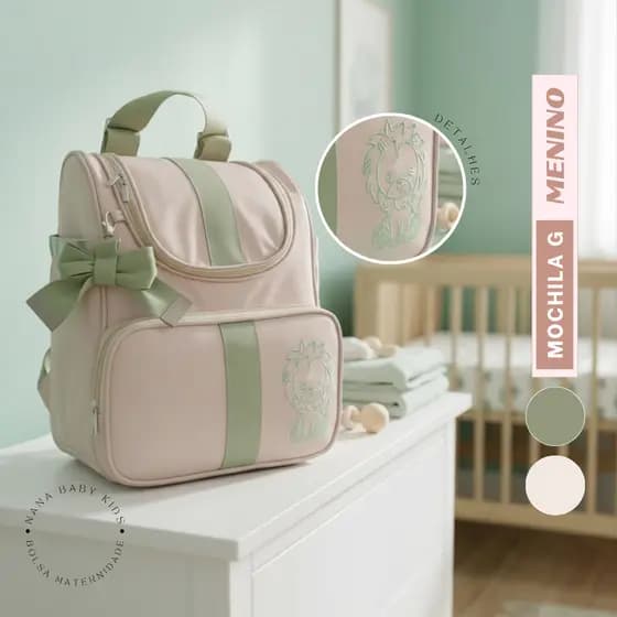 Mochila Maternidade G - Verde Bebê Luxo Bordada Térmica Impermeável