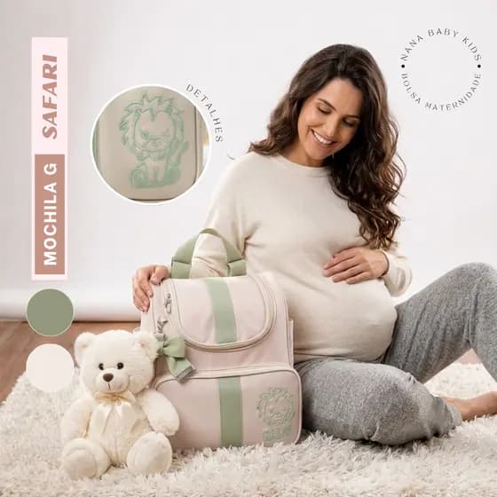 Mochila de Maternidade Bordada Verde Menino Menina Luxo com Laço
