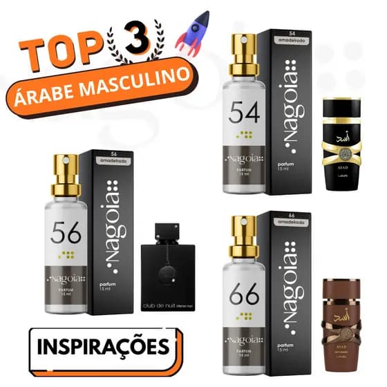 Combo Top 3 - Perfume Masculino Árabe de 15ml | Inspiração Nagoia em Asad + Bourbon + Club de Nuit