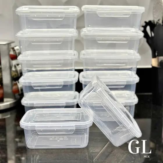 Kit Conjunto 10 Marmitas 800ml com travas Herméticas Transparente Reutilizáveis Livre de BPA