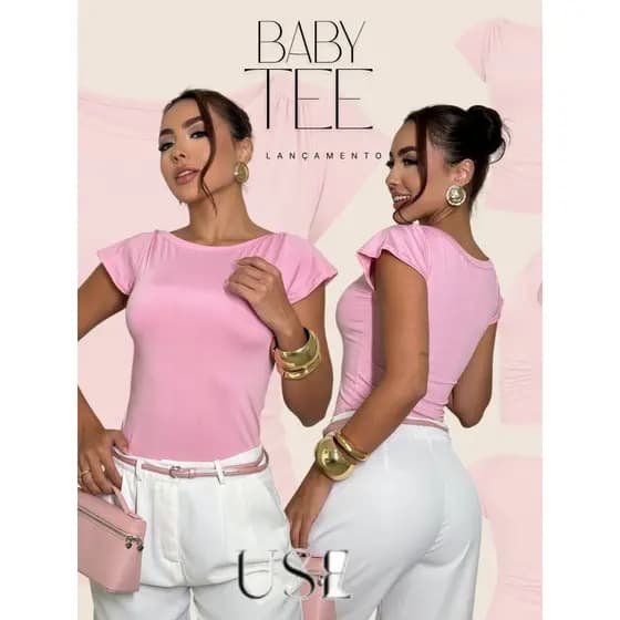 Blusa Baby Tee Básica Manga Curta Slim Babylook Suplex Gola ganoa