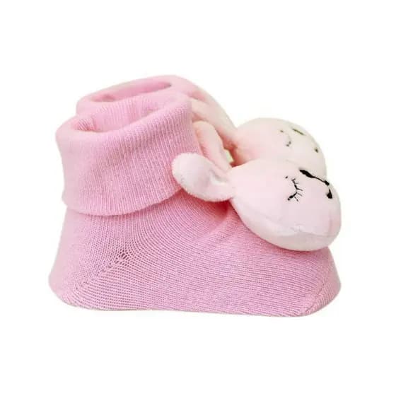 Pantufa Bebê Coelho Rosa com Chocalho Antiderrapante