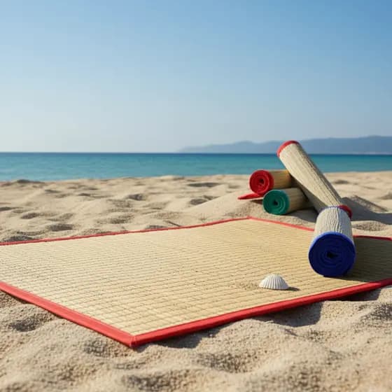 Esteira de Praia Canga de Palha Verão Pé na Areia Piquenique Camping Natural Tapete Dobrável