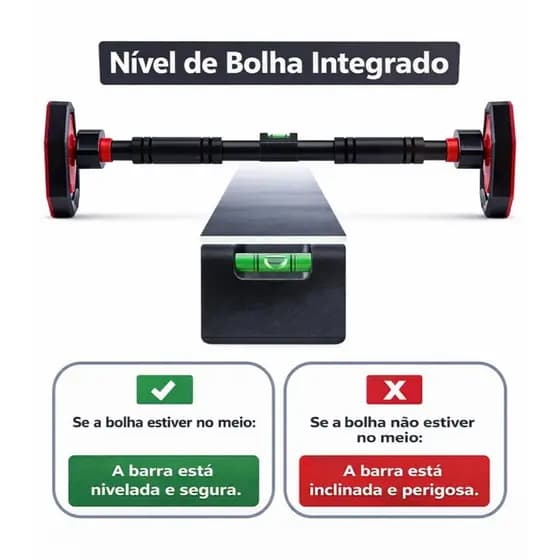 Barra Fixa Ajustável Porta 65 a 100 cm com Trava de Segurança e Nível Integrado TECPET