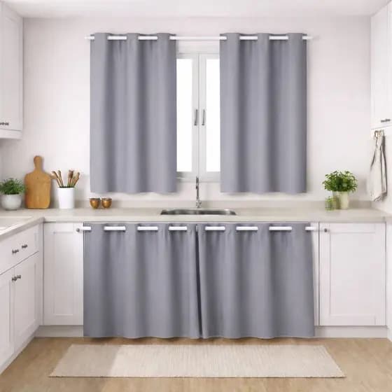 Kit Cortina Cozinha Pia e Janela Completa Microfibra Lisa Decoração Cozinha