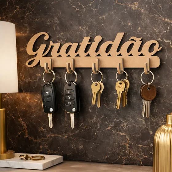 Porta Chaves de Parede Gratidão Organizador Moderno