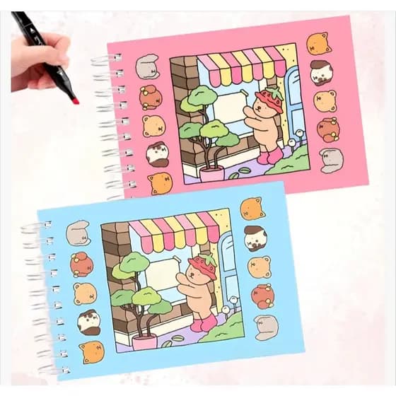 Kit Livro Colorir URSO BOB (Azul) + 60 Canetas
