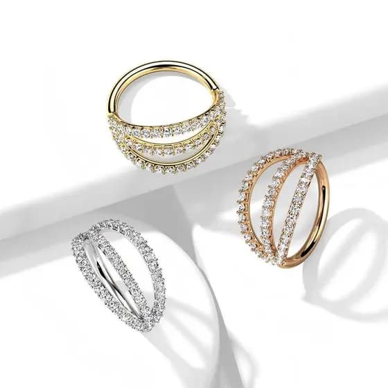 🔥 OFERTA! Argola de Nariz Tripla | Prata/Dourado | Aço Inoxidável | 1.2x8mm/1.2x10mm 🔥