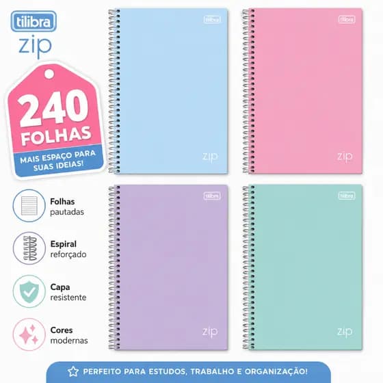 Caderno Universitário Tilibra 15 Matérias Cores Pastel 240 Folhas 27,5 x 20,5 cm
