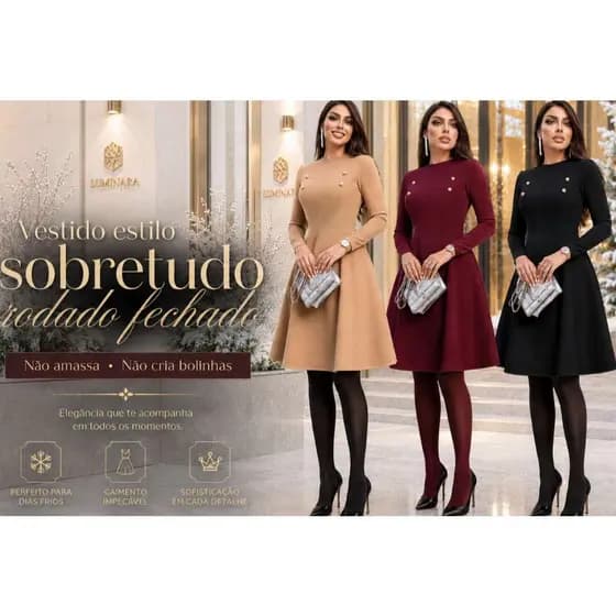 Vestidos Evangélicos Estilo Sobretudo Feminino Fechado Social Manga Longa Lançamento mais Vendido Rodado Soltinho