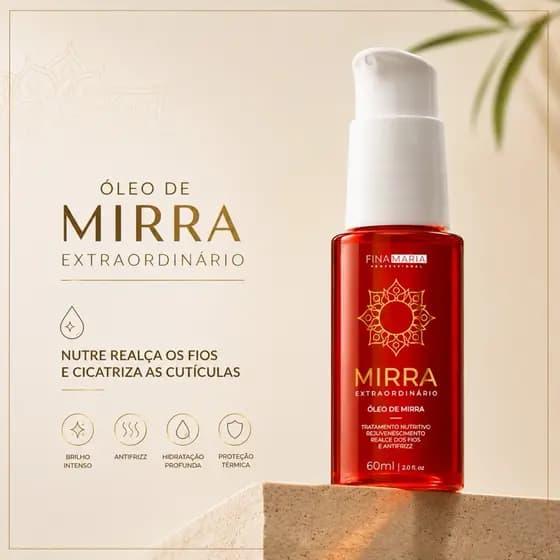 ÓLEO DE MIRRA EXTRAORDINÁRIO 60ML | NUTRE REALÇA E CICATRIZA OS FIOS | FINA MARIA PROFESSIONAL