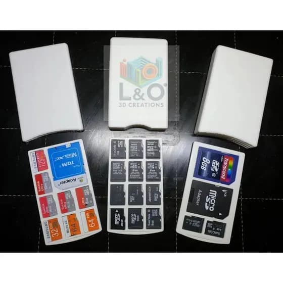 Porta cartão SD e micro SD com 3 gavetas e diversas possibilidades de organização