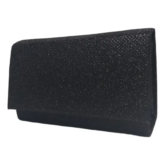 Bolsa de Festa Feminina Preta com Glitter e Alça de Corrente – Ideal para Casamento e Formatura