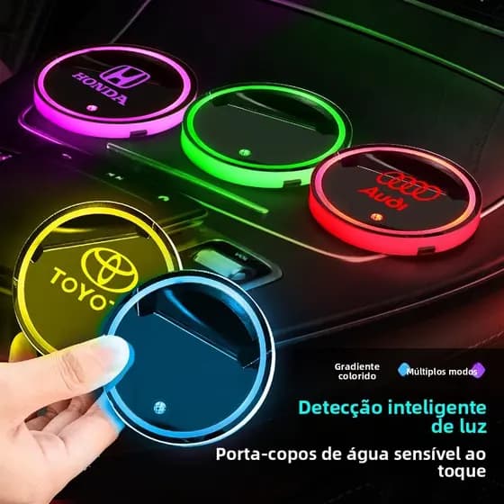 2 pçs carro Universal LED colorido luminoso porta-copos de água interior Sensor de toque atmosfera luz antiderrapante de