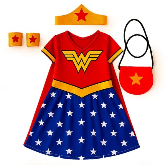 Vestido Mulher maravilha infanti menina COMPLETA com Acessórios