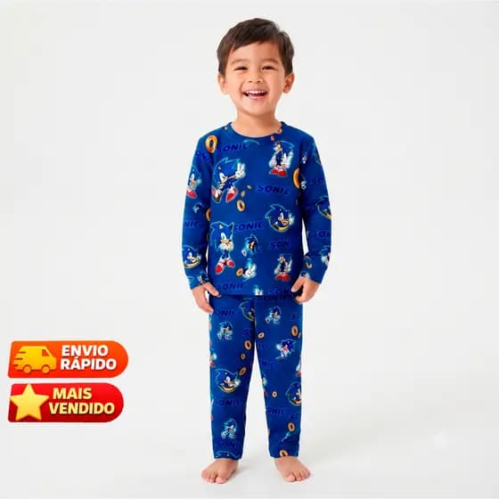 Pijama Sonic Menino infantil Manga Longa e Curta TECIDO MACIO Personagem 1 a 8 anos | Envio Imediato