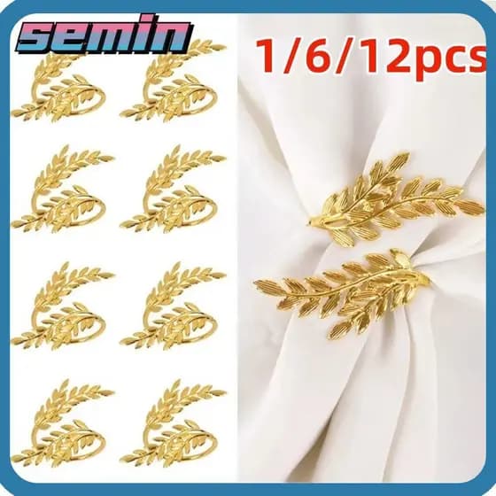 SEMIN 1/6/12pcs Fivelas De Anel De Guardanapo , Porta-De Folha De Ouro De Metal , Ação De Graças De Natal