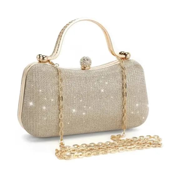Bolsa Feminina de Festa Luxuosa Madrinha com Corrente e Strass | Casca Dura | Fecho Magnético ANA