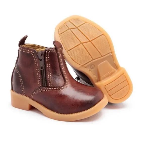 Bota Botina De Bebê Infantil Botinha Com Zíper 100% Couro Country Confortável