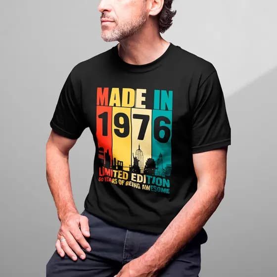 Camiseta Masculina Made In 1976 Limited Edition 50 Anos Vintage Aniversario 100% Algodão Premium