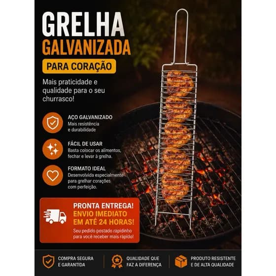 Grelha Articulada Galvanizada Coração Frango Facil De Limpar