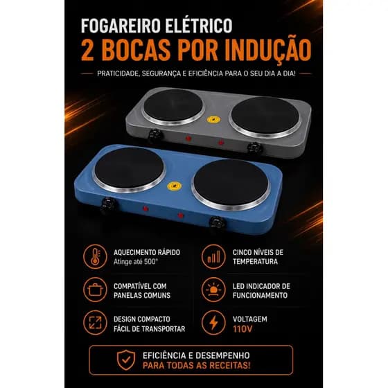 Fogareiro elétrico por Indução 2 Bocas Pratico e Facil