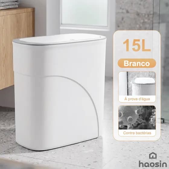haosin Lixeira Multiuso 15L Com Tampa Retrátil Sem Furo Porta Armário Para Cozinha Banheiro