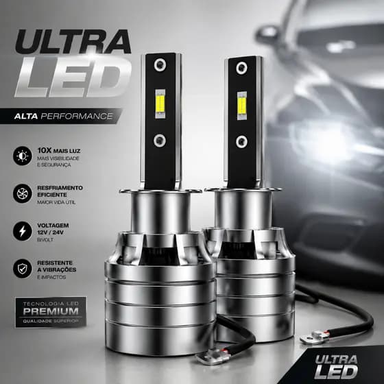 Par Lâmpada Ultra LED ASX 10000Lm Super Branca 6000K Canbus CSP H1 H3 H4 H7 H11 HB3 HB4