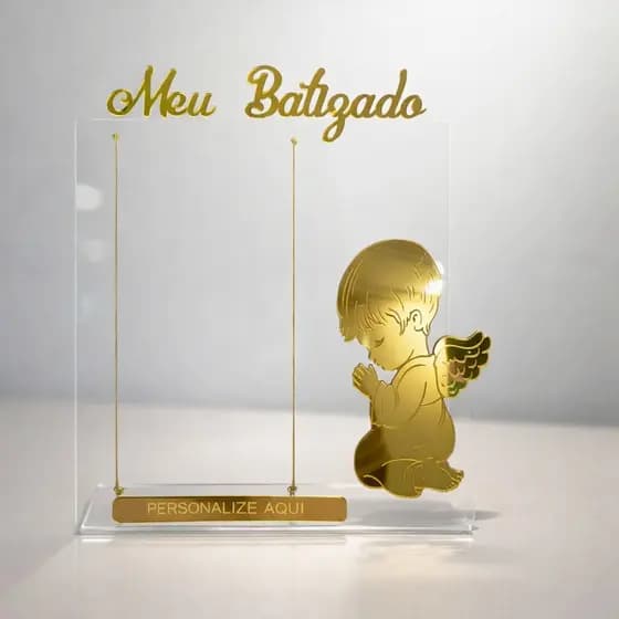 Porta Retrato Religioso Meu Batizado Em Acrílico Espelhado Personalizado