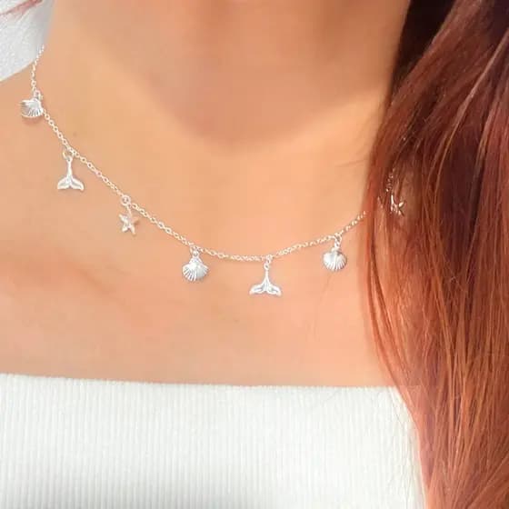 Colar Chocker Concha do Mar Estrela do Mar Banhado a Prata 925