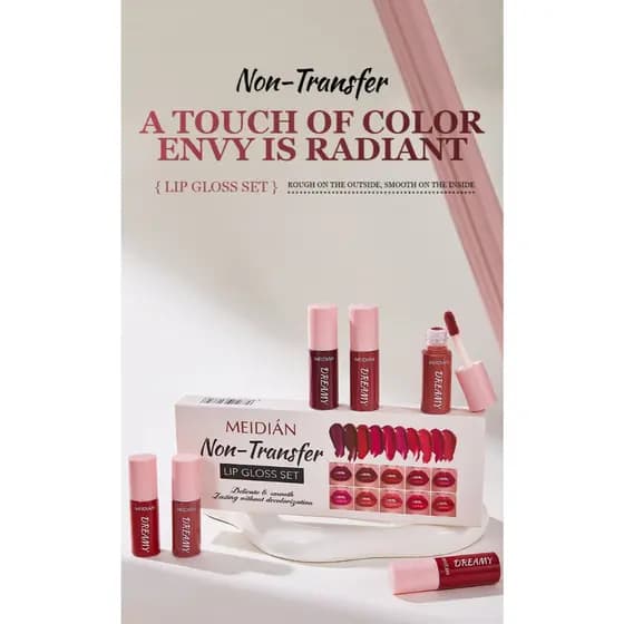 Kit Completo de Gloss/Batom Labial Meidián – 10 Cores Vibrantes e Efeito Não Transferível