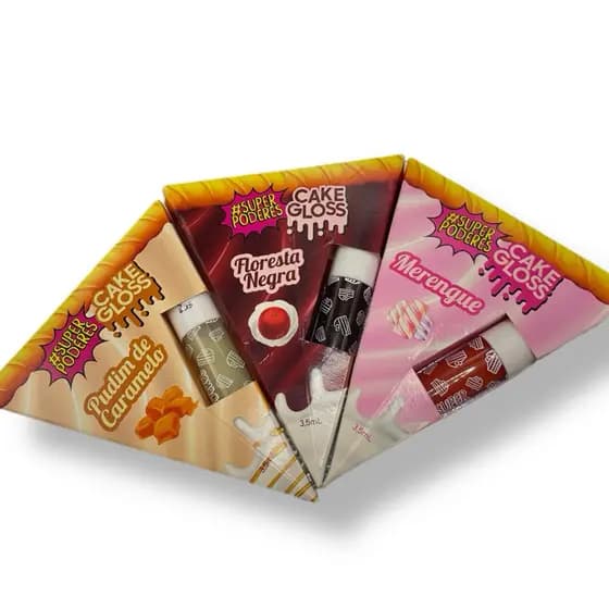 GLOSS LABIAL Superpoderes Batom líquido Gloss Intenso Mouse de chocolate e Morango Cremoso Cake Gloss