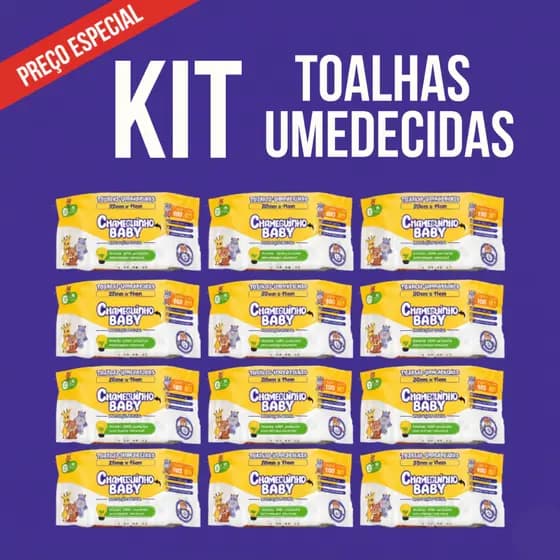 Kit Lenços Toalhas Umedecidas Chameguinho Baby Higiene Bebe Menina Menino 100 Folhas Por Pacotes