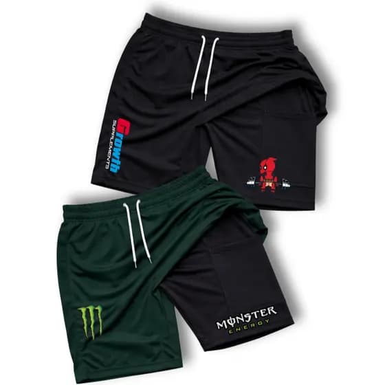 KIt 2 Short Bermuda Compressão 2 em 1 - Monster+Growth DPLL Ideal para Academia Ciclismo Bike Luta Casual