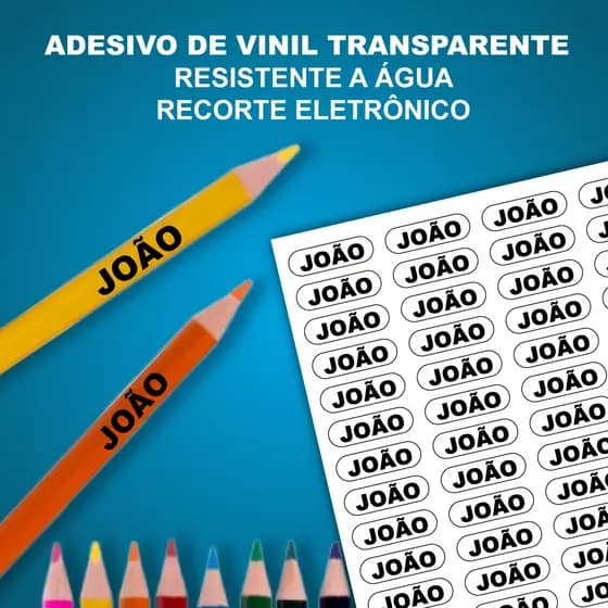 120 Etiquetas Adesivas Escolar Lápis em VINIL TRANSPARENTE