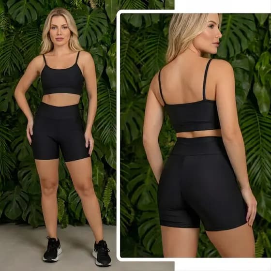 Conjunto Feminino Academia Short Cintura Alta e Top Zero transparência Esportivo Fitness do p ao gg