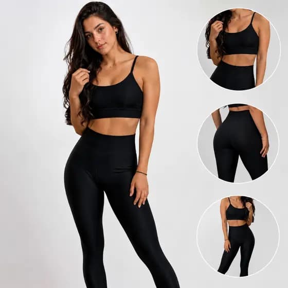 Conjunto Fitness Feminino Legging + Top Premium Alta Compressão Sem Marcar e Zero Transparência