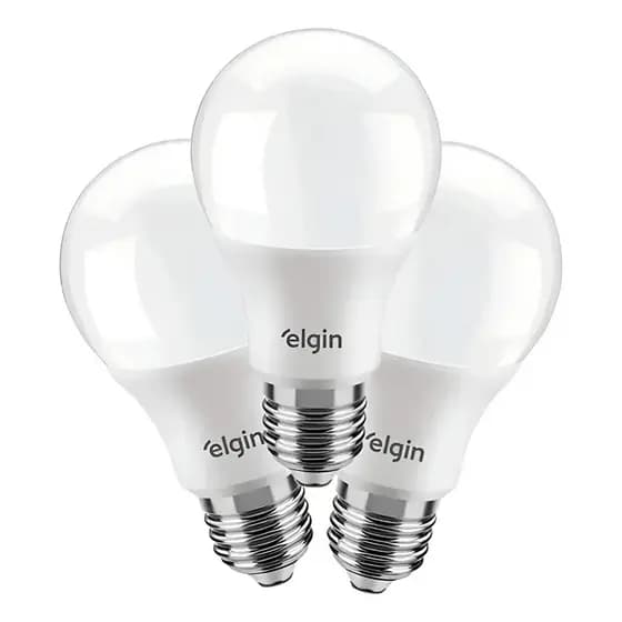Kit 3 Lâmpadas Led 9W Elgin Bulbo A60 E27 Bivolt 6500K Luz Branca Fria Econômica Para Casa Sala Quarto