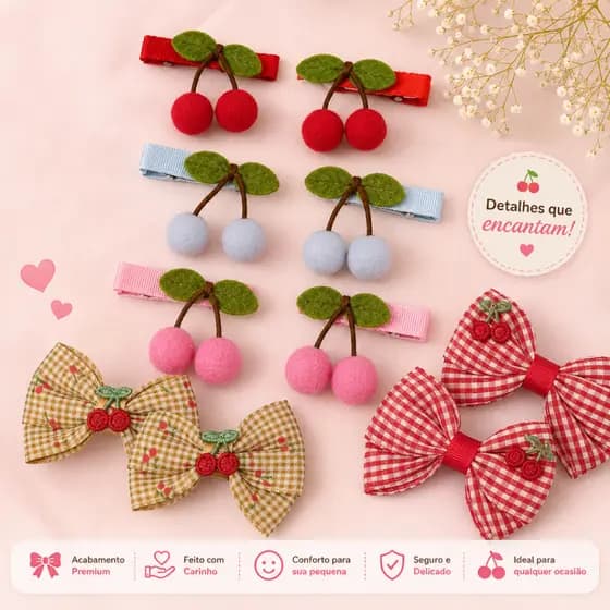 Laço infantil cereja 🍒 ,par de laço pra menina/ laço infantil/laço temático.